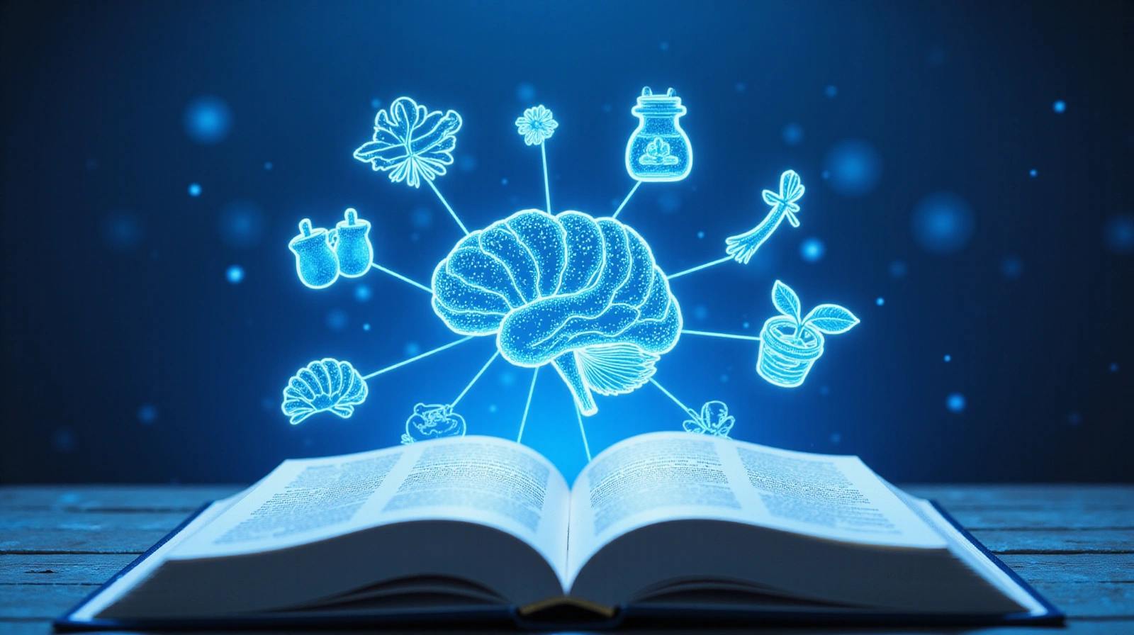 Libro aperto, schermo digitale, cibi sani, concetto di conoscenza